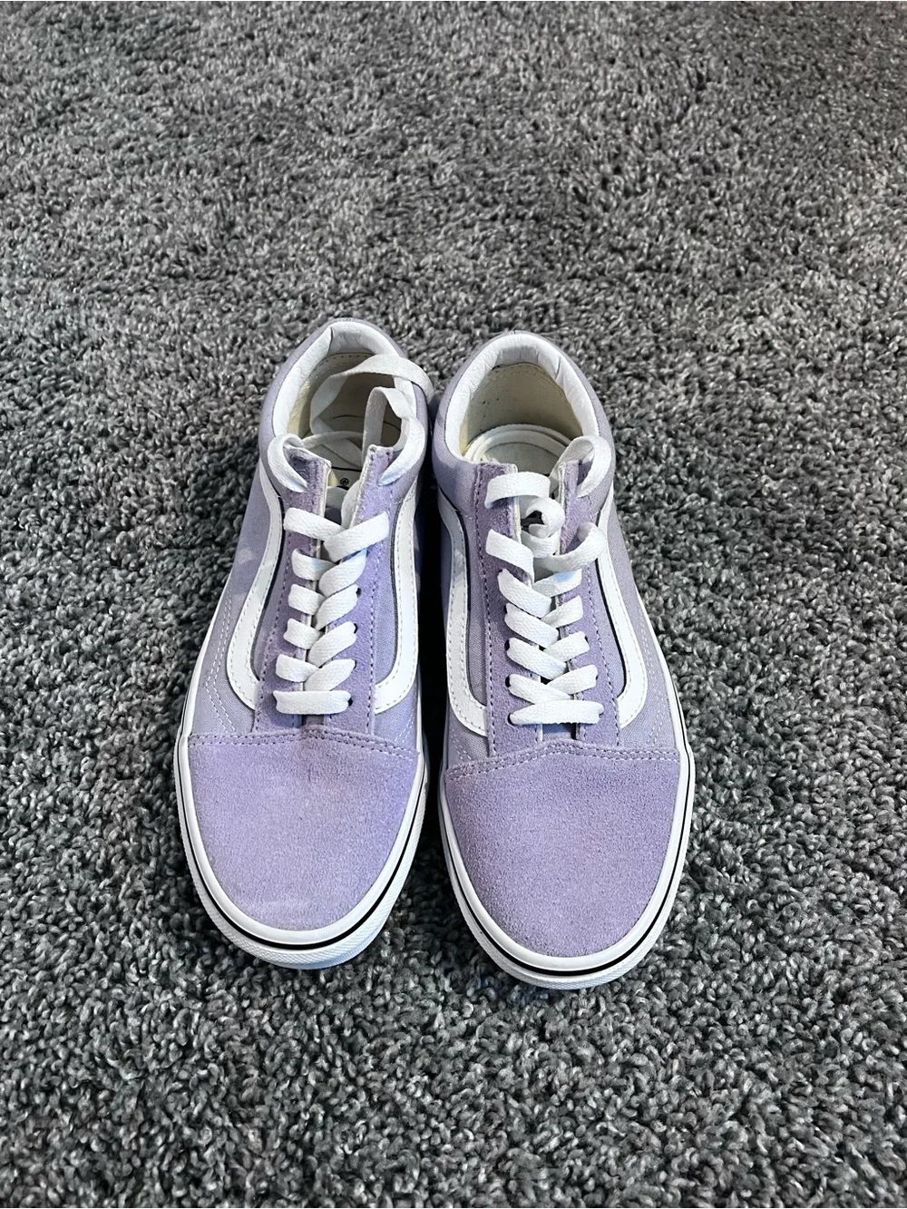Women 6.5/ Men 5.0 Lavender old school vans with White Stripe